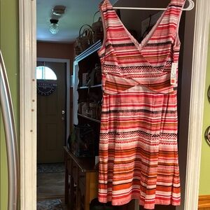 Donna Morgan Pink and Orange Striped Midi Dress